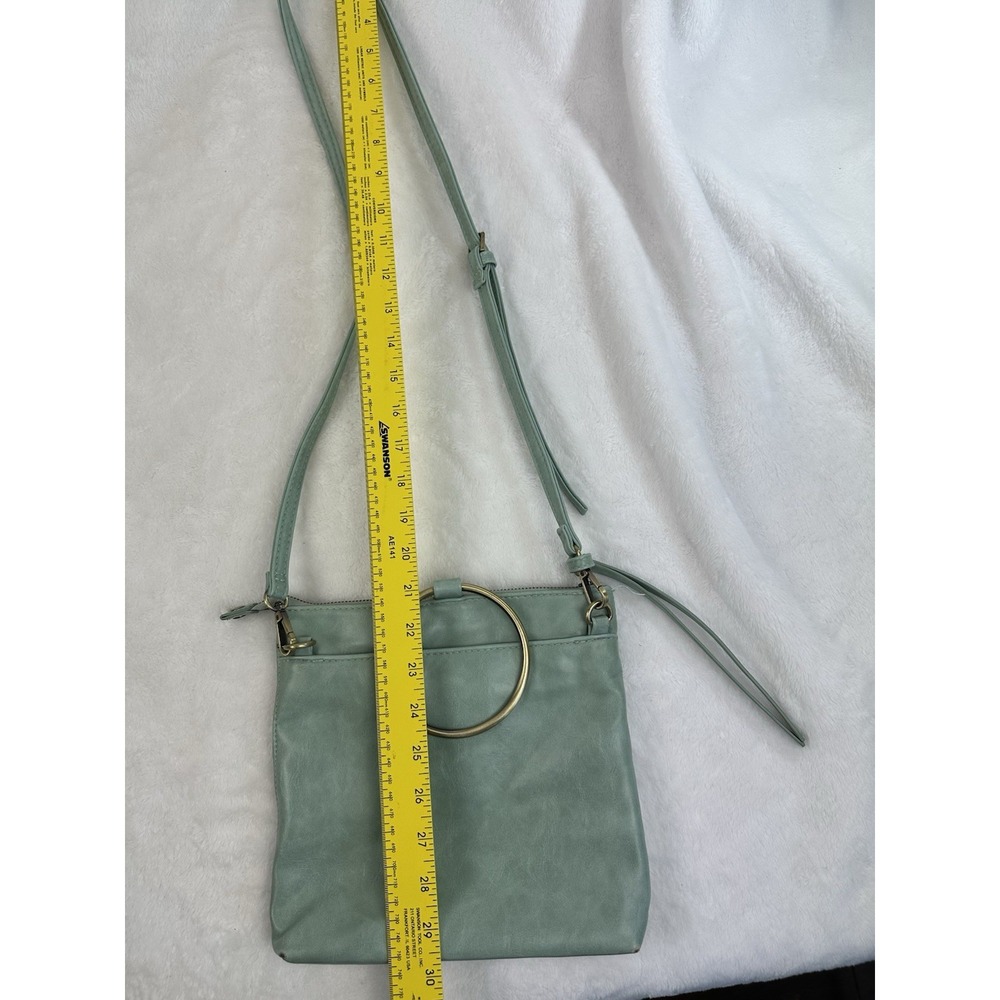Susan Joy Vegan Leather Gold Ring Handle Bag Purse Zipper Strap Light Green - Picture 6 of 16